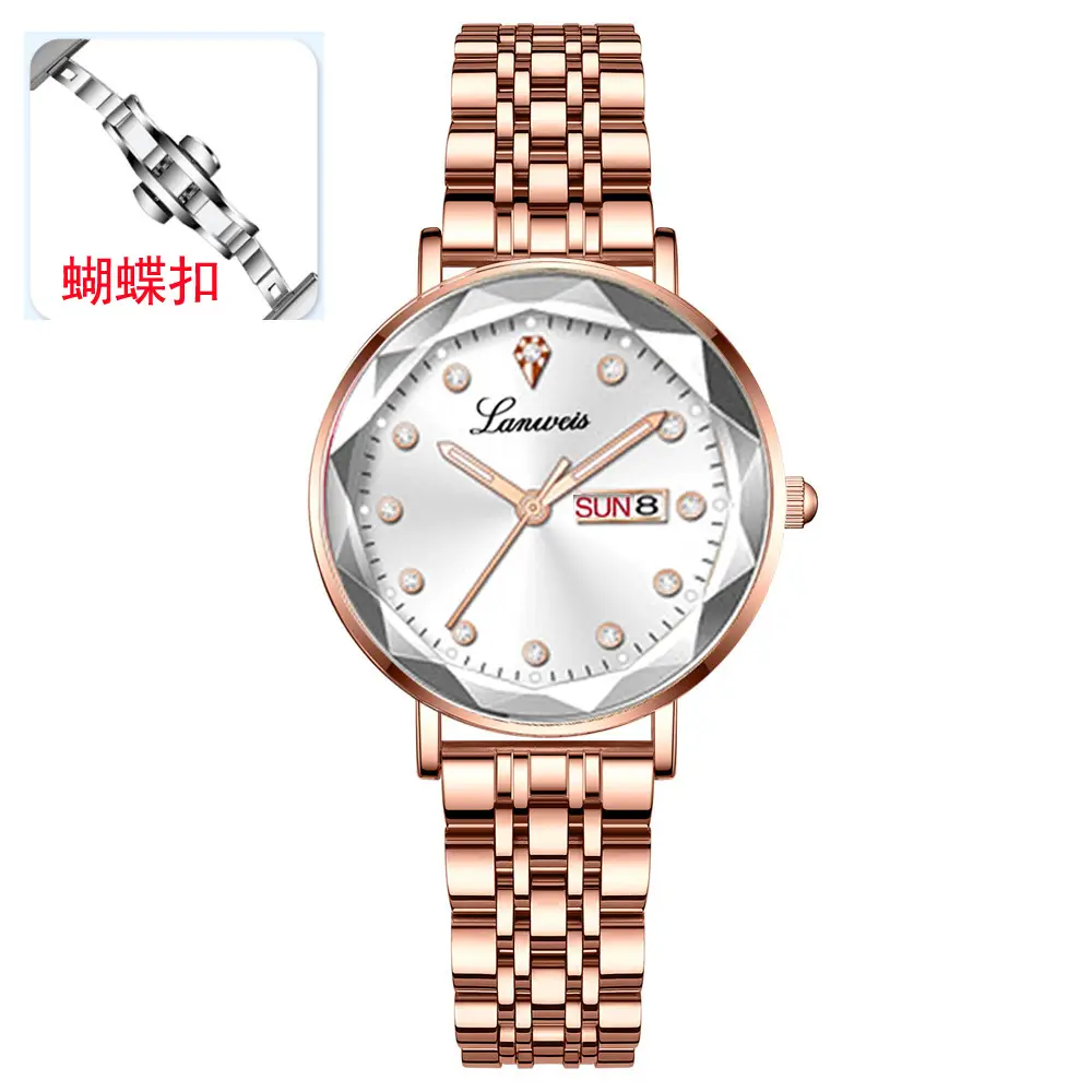 Women's Rose Gold Butterfly Watch with Calendar & Waterproof Band — feature 15