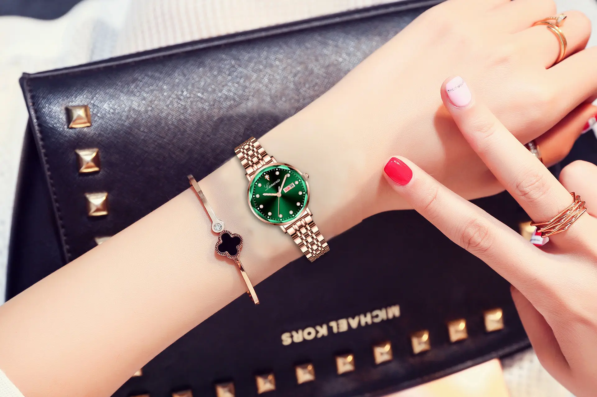 Women's Rose Gold Butterfly Watch with Calendar & Waterproof Band — feature 4