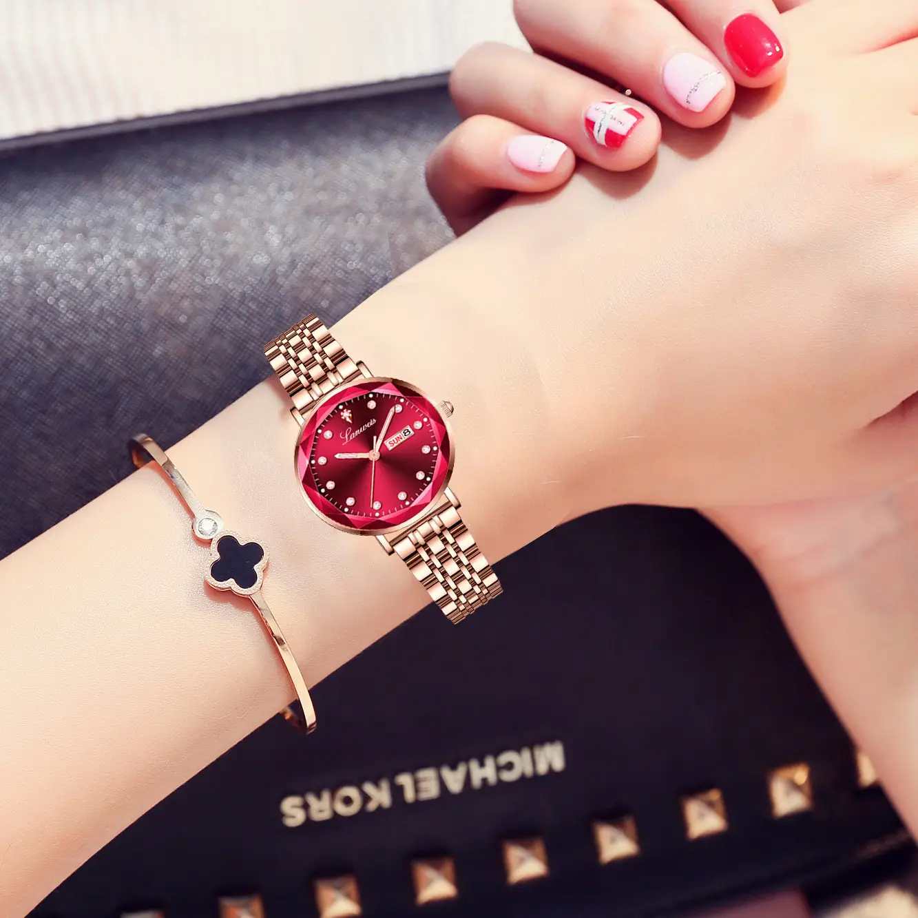 Women's Rose Gold Butterfly Watch with Calendar & Waterproof Band — feature 5