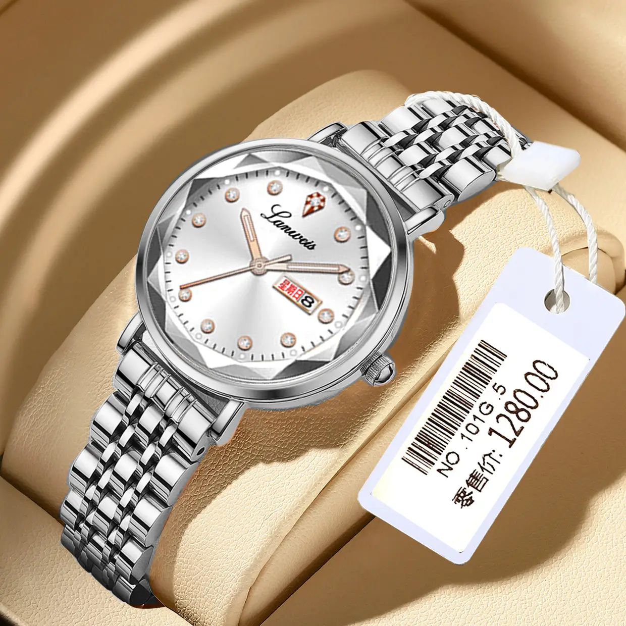 Women's Rose Gold Butterfly Watch with Calendar & Waterproof Band — feature 7