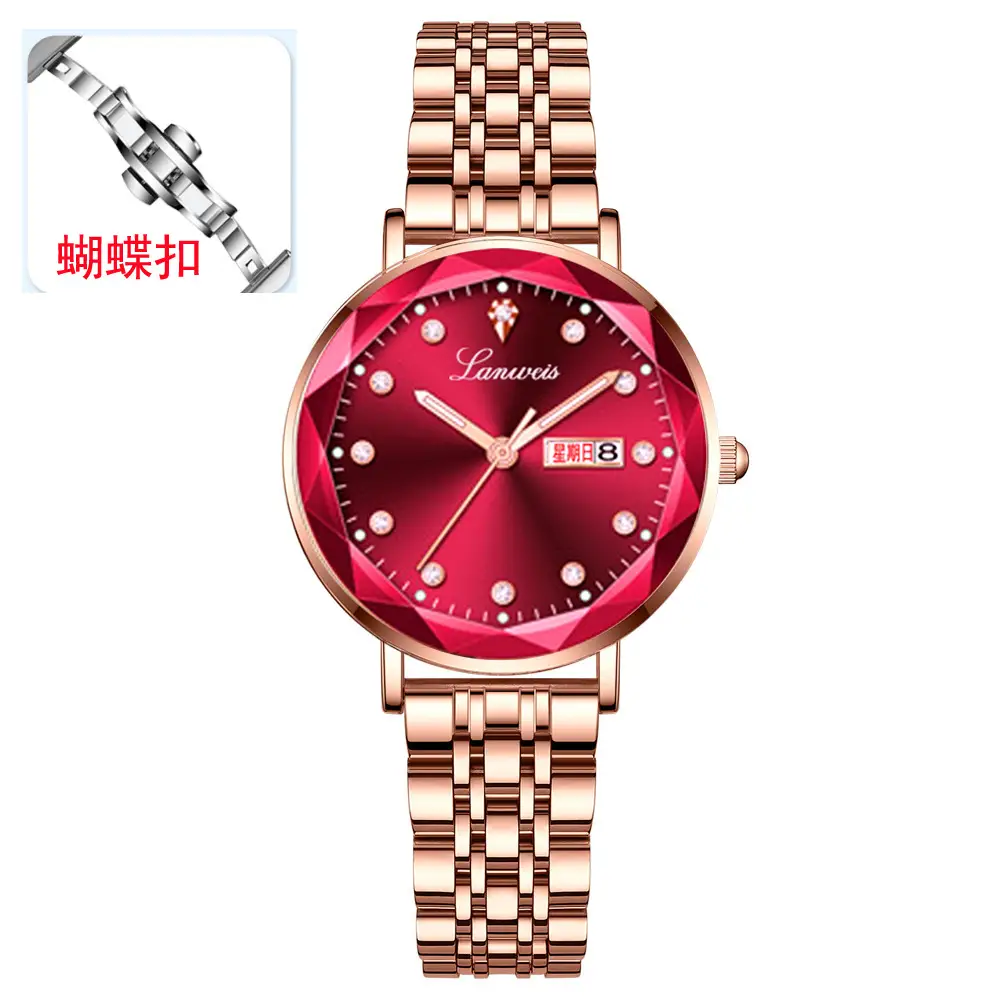 Women's Rose Gold Butterfly Watch with Calendar & Waterproof Band - Image 2
