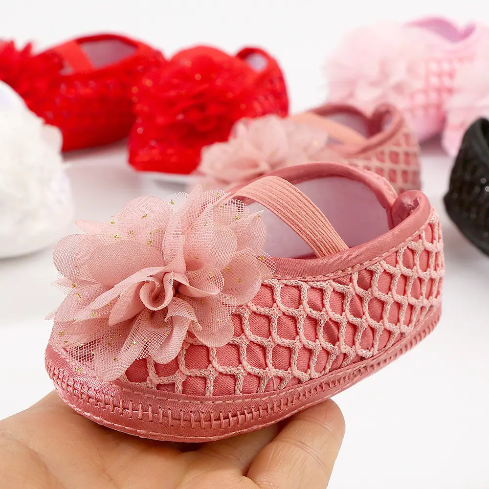 Pink Floral Lace Baby Shoes for 0-1 Year Old - Image 7