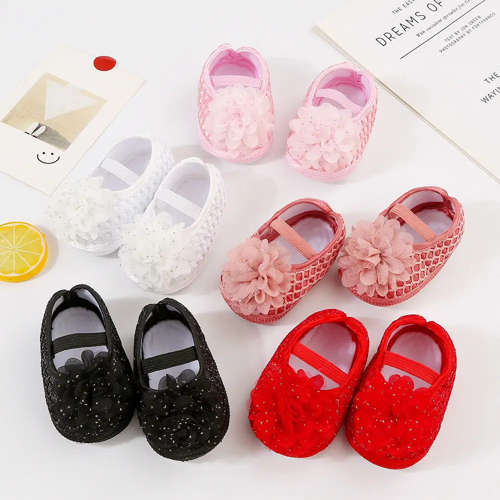 Pink Floral Lace Baby Shoes for 0-1 Year Old β feature 2