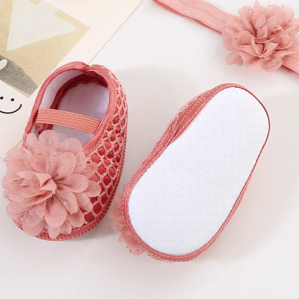 Pink Floral Lace Baby Shoes for 0-1 Year Old β feature 7