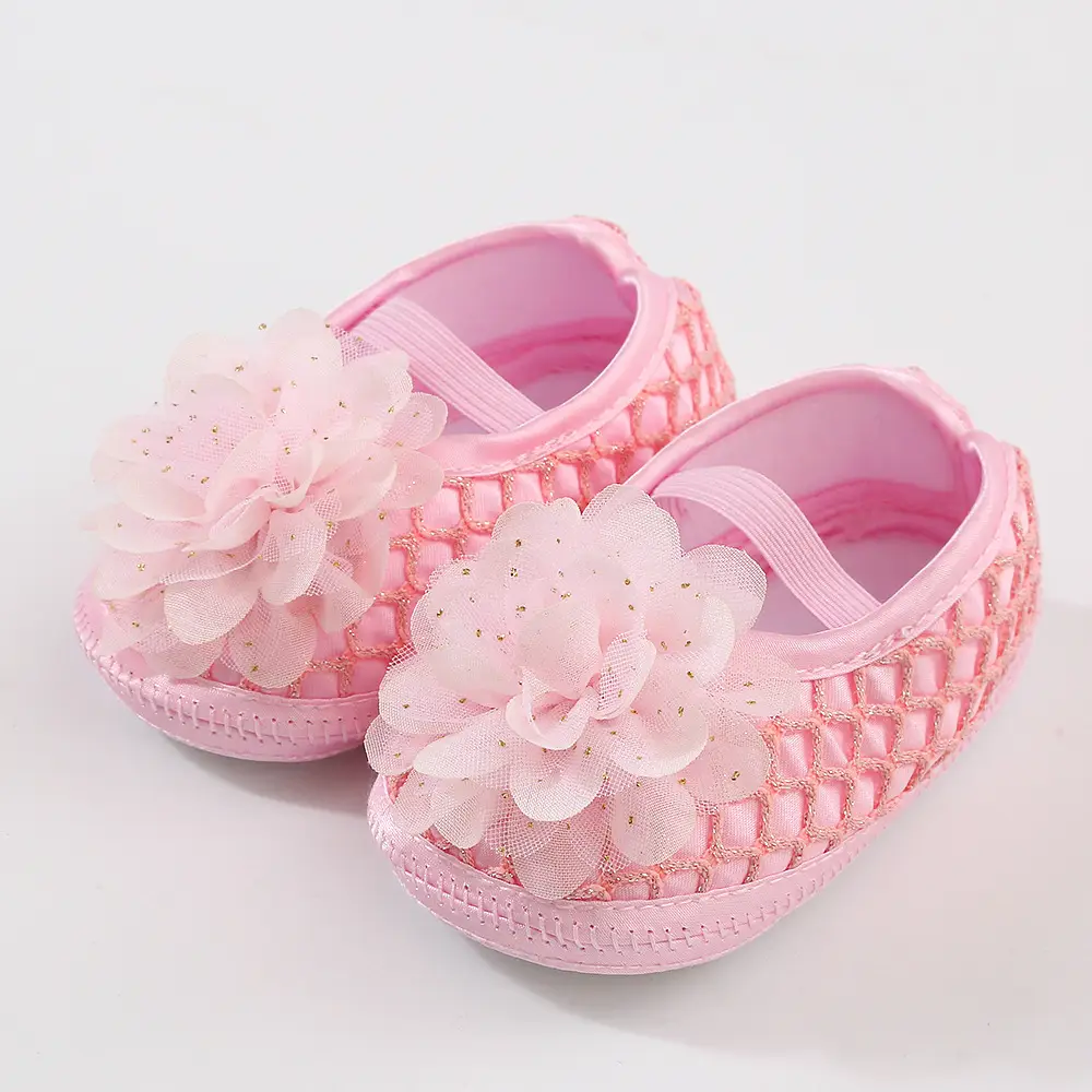 Pink Floral Lace Baby Shoes for 0-1 Year Old - Image 1