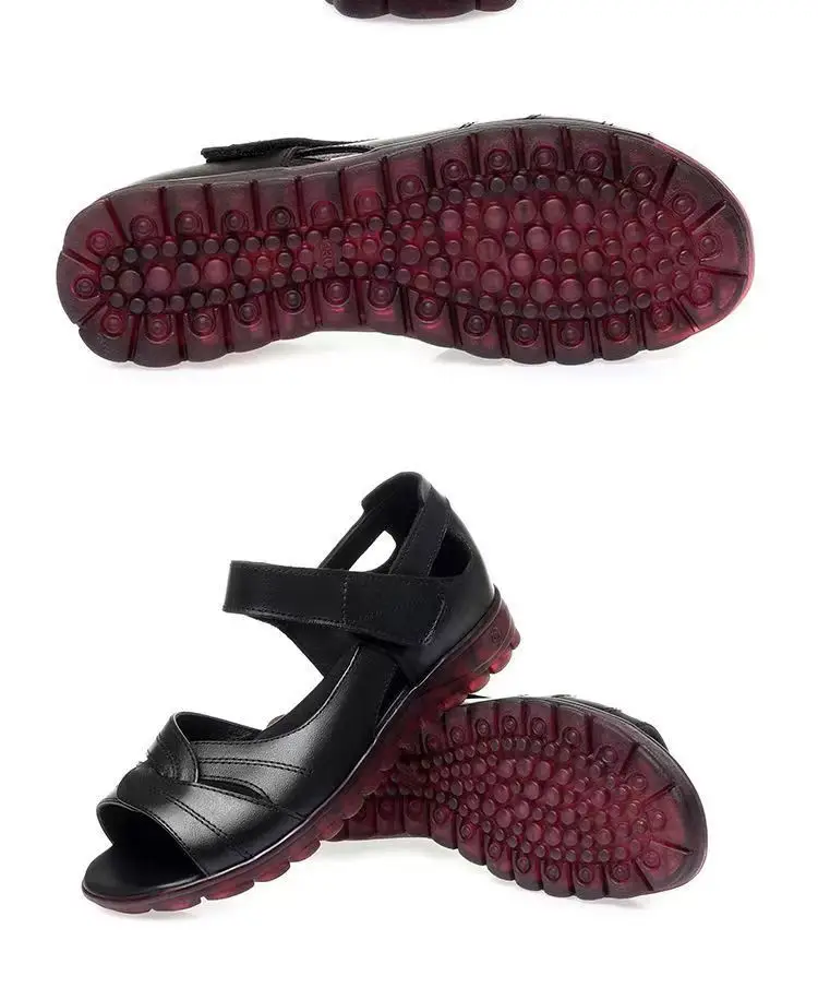 Soft Leather Middle-aged and Elderly Sandals Women's Summer All-match New Flat Non-slip Velcro Mom Shoes Flat Heel Grandma Women's Shoes — feature 12