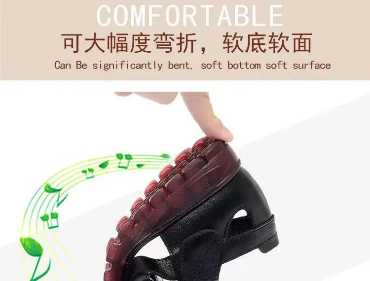 Soft Leather Middle-aged and Elderly Sandals Women's Summer All-match New Flat Non-slip Velcro Mom Shoes Flat Heel Grandma Women's Shoes — feature 3