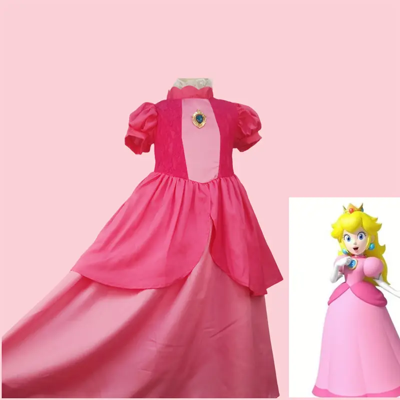Girls Princess Peach Dress Long Flowy Pink — feature 23