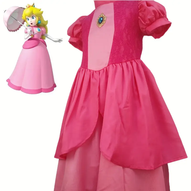 Girls Princess Peach Dress Long Flowy Pink — feature 26