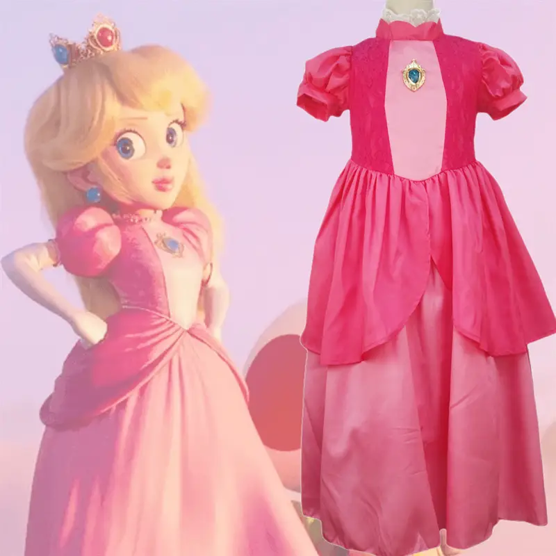 Girls Princess Peach Dress Long Flowy Pink — feature 27