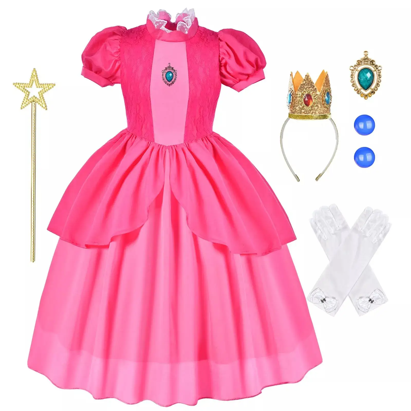 Girls Princess Peach Dress Long Flowy Pink