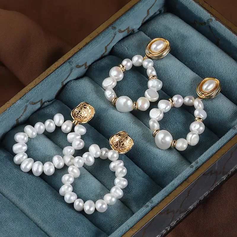 Natural Freshwater Pearl Earrings Wholesale Gold Plated