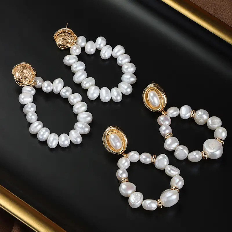 Natural Freshwater Pearl Earrings Wholesale Gold Plated