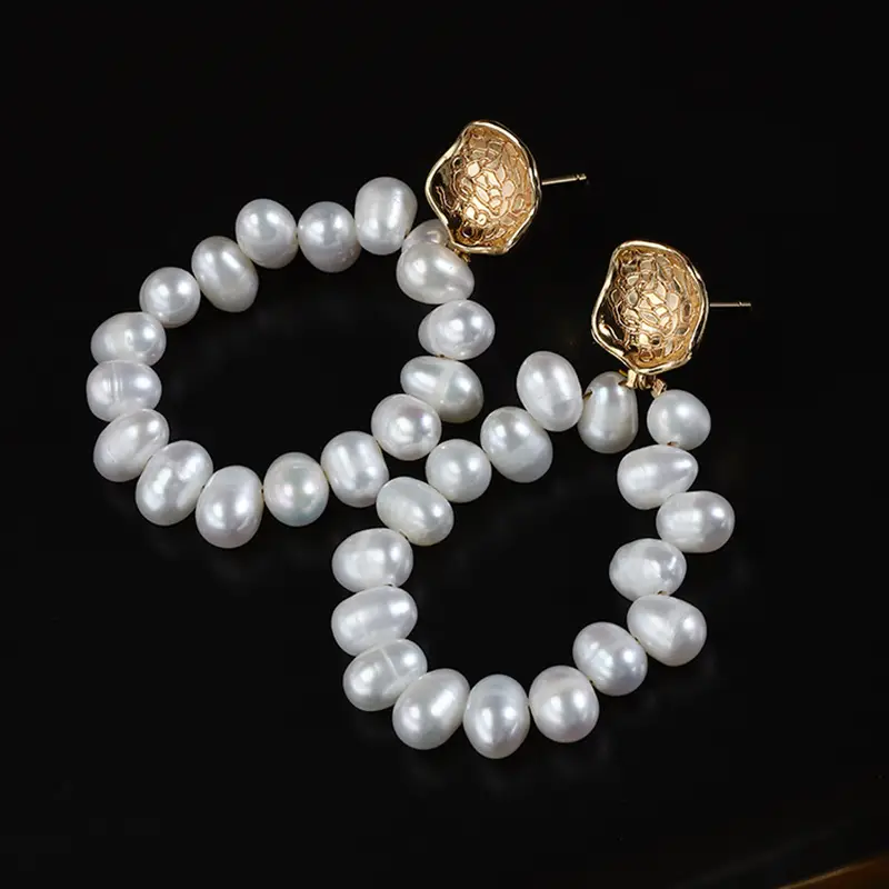 Natural Freshwater Pearl Earrings Wholesale Gold Plated