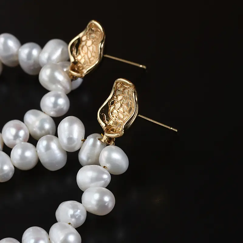 Natural Freshwater Pearl Earrings Wholesale Gold Plated