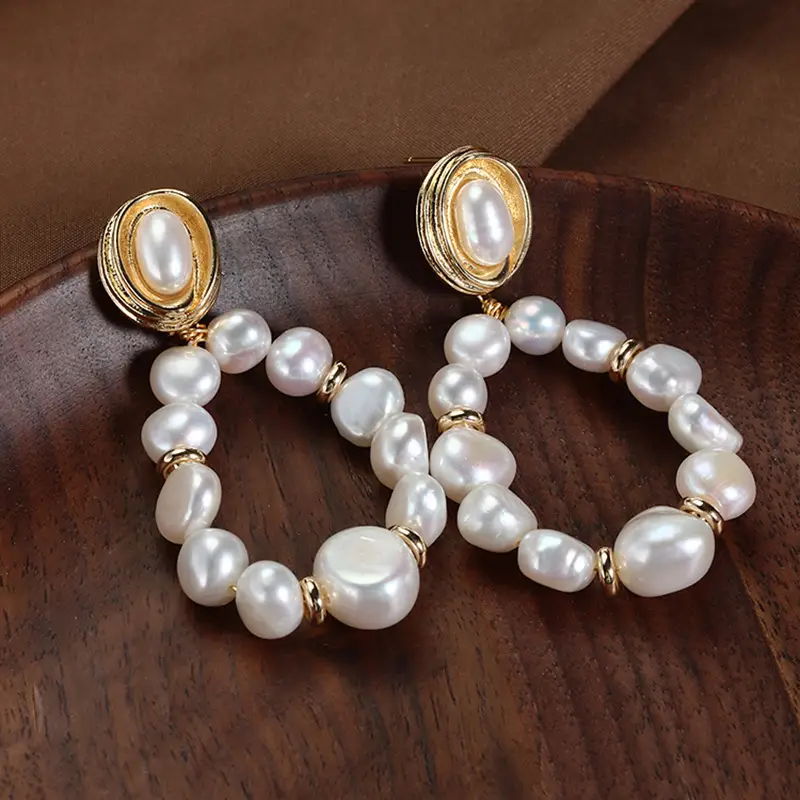 Natural Freshwater Pearl Earrings Wholesale Gold Plated