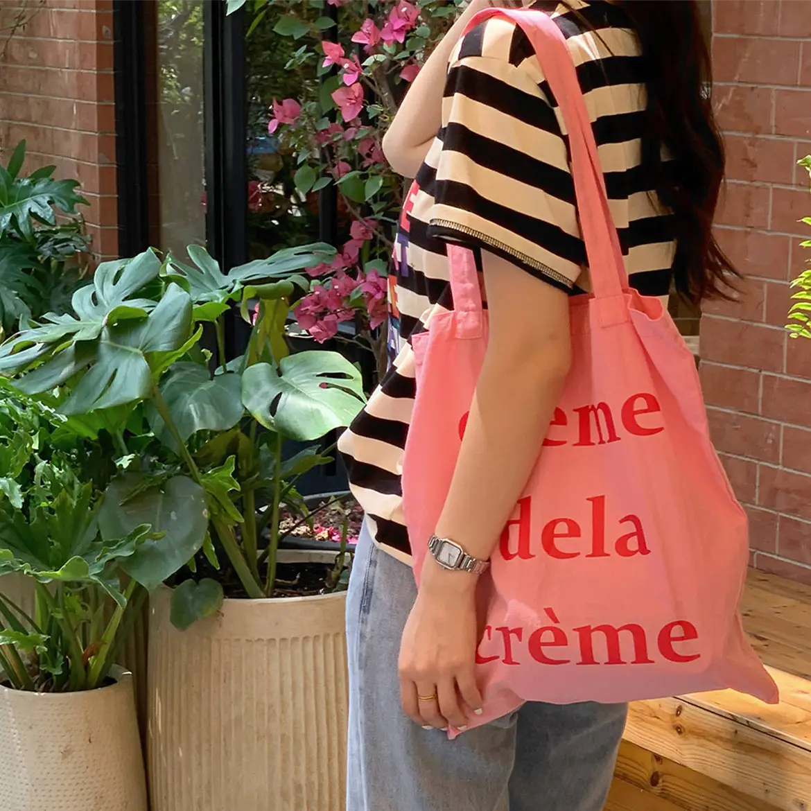 Light Blue Canvas Shoulder Bag for Women - Image 7