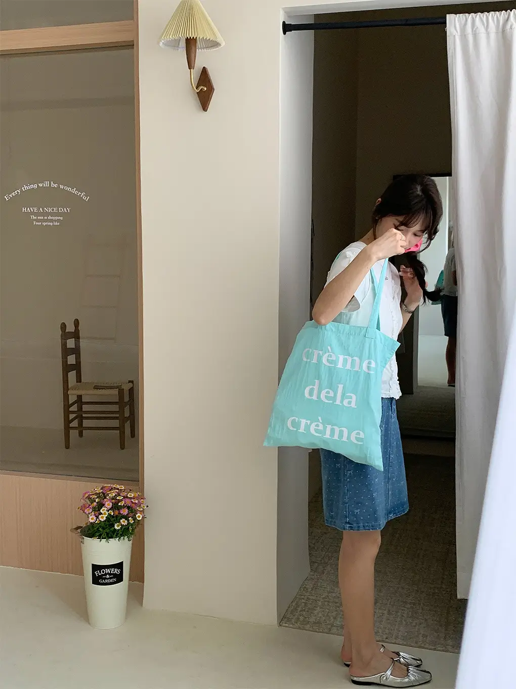 Light Blue Canvas Shoulder Bag for Women — feature 11