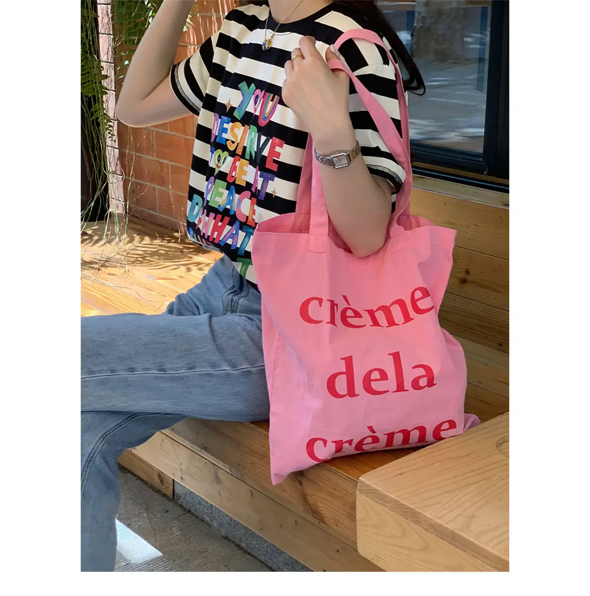Light Blue Canvas Shoulder Bag for Women — feature 2