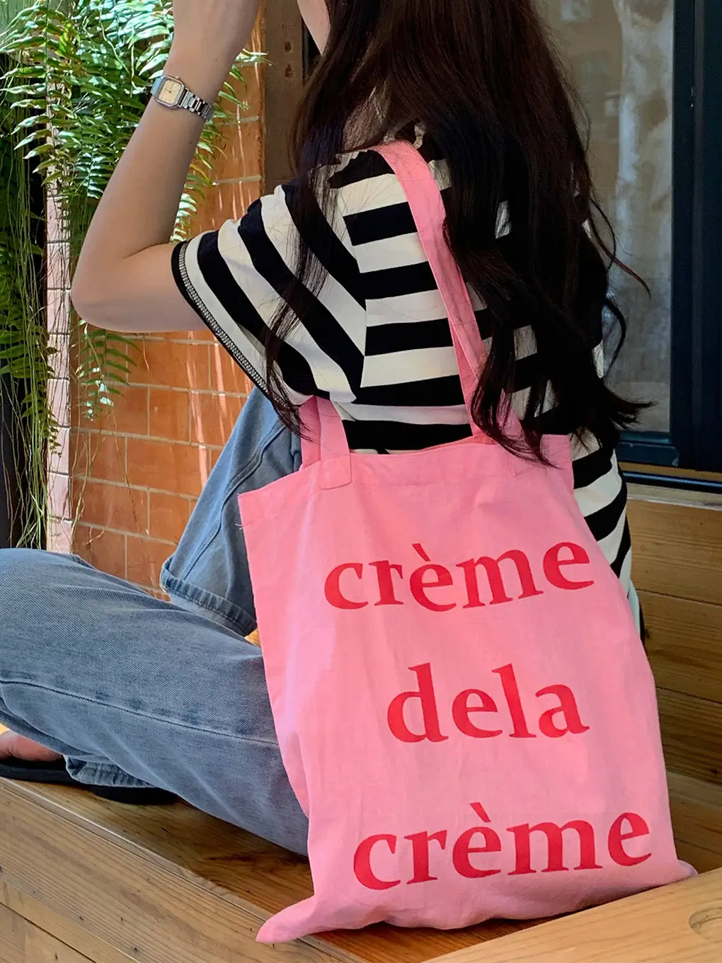 Light Blue Canvas Shoulder Bag for Women - Image 4