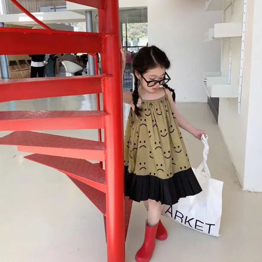 Girls Summer Korean Style Smiley Top Dress