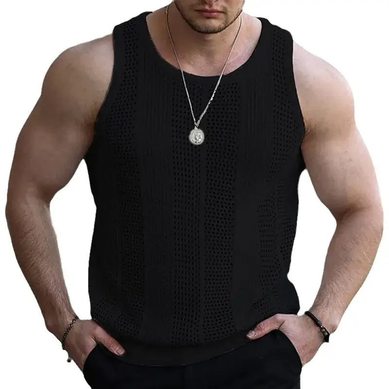 Men's Black Knit Sleeveless Vest Slim Fit - Image 8