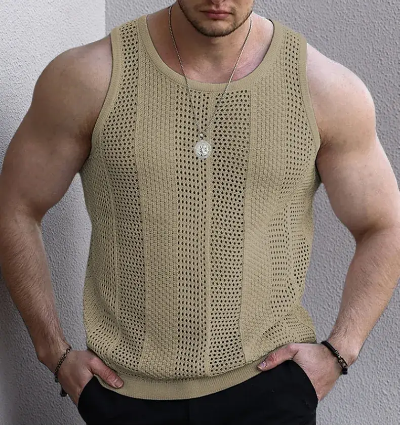Men's Black Knit Sleeveless Vest Slim Fit — feature 1