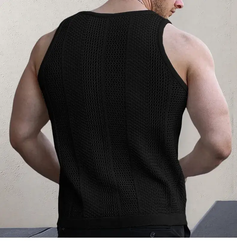 Men's Black Knit Sleeveless Vest Slim Fit — feature 10