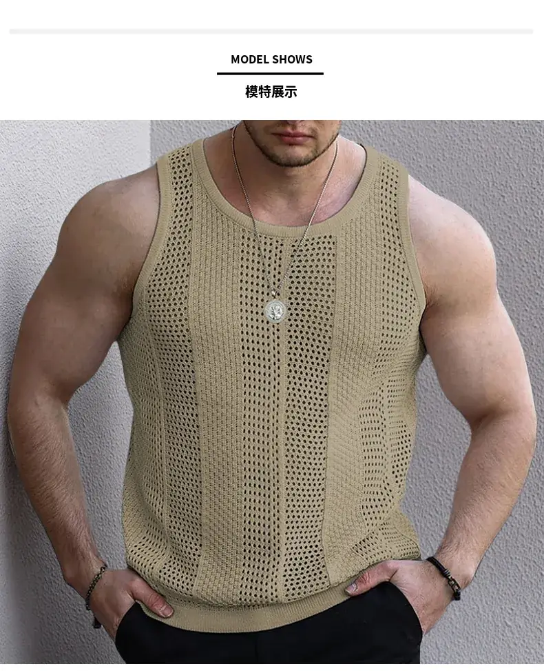 Men's Black Knit Sleeveless Vest Slim Fit — feature 5