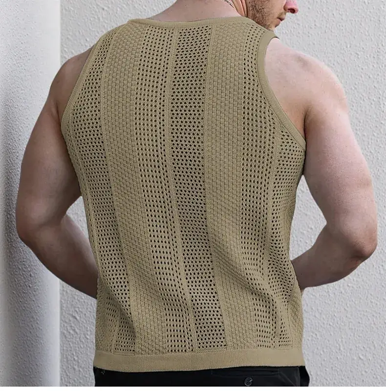 Men's Black Knit Sleeveless Vest Slim Fit — feature 6