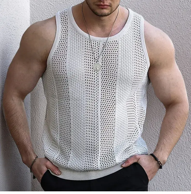 Men's Black Knit Sleeveless Vest Slim Fit — feature 7