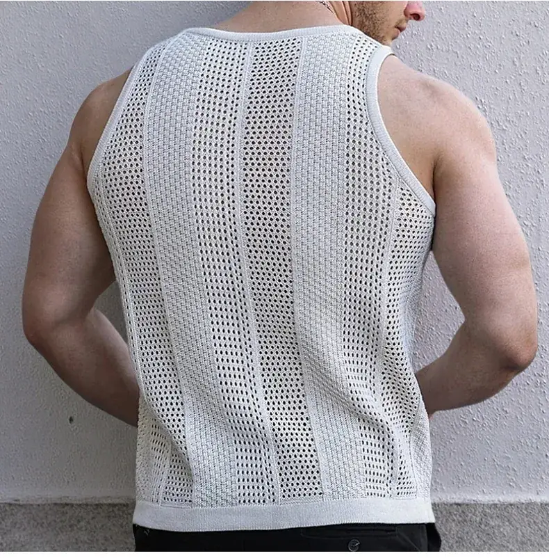 Men's Black Knit Sleeveless Vest Slim Fit — feature 8