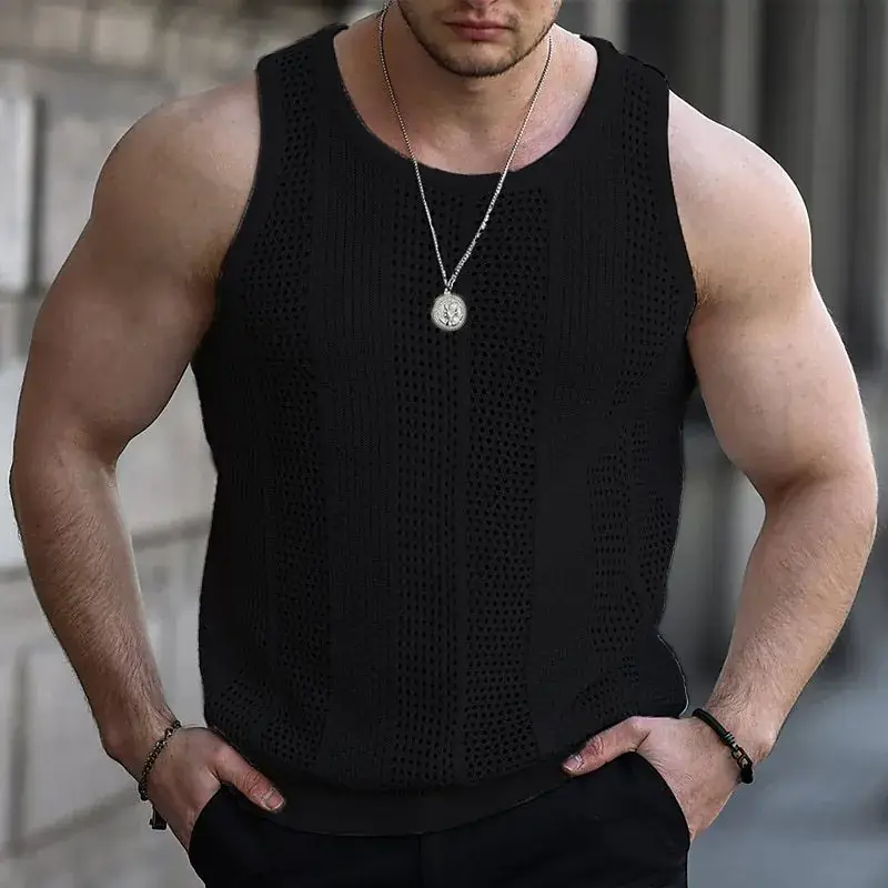 Men's Black Knit Sleeveless Vest Slim Fit - Image 3