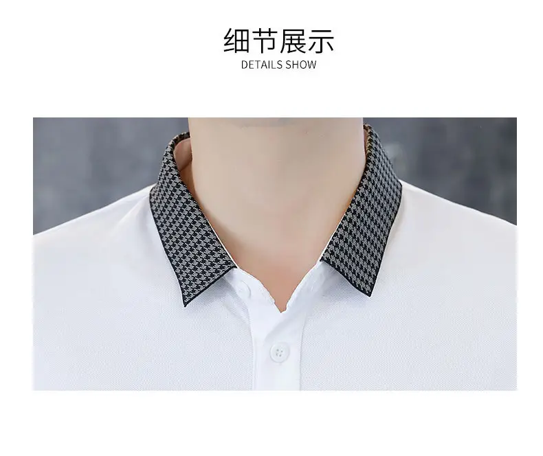 Men Black Lapel T-Shirt Short Sleeve Slim Fit — feature 16