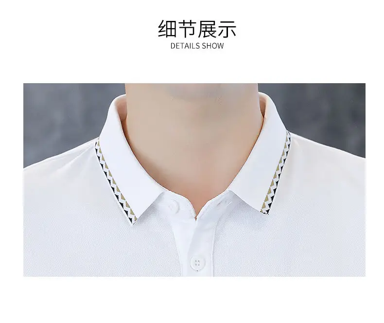 Men Black Lapel T-Shirt Short Sleeve Slim Fit — feature 26