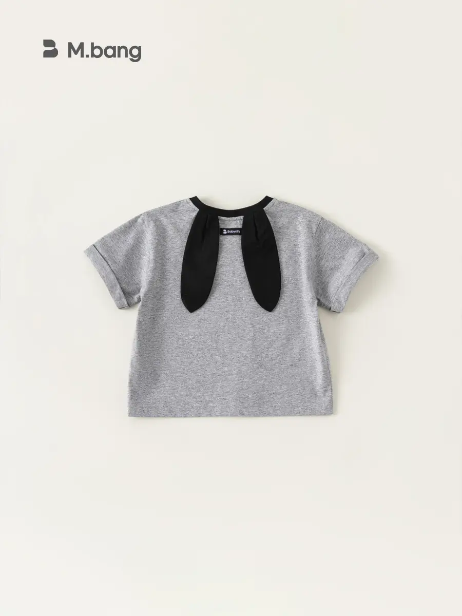 Kids Bunny Ear T-Shirt Black Grey Summer Short Sleeve - Image 4
