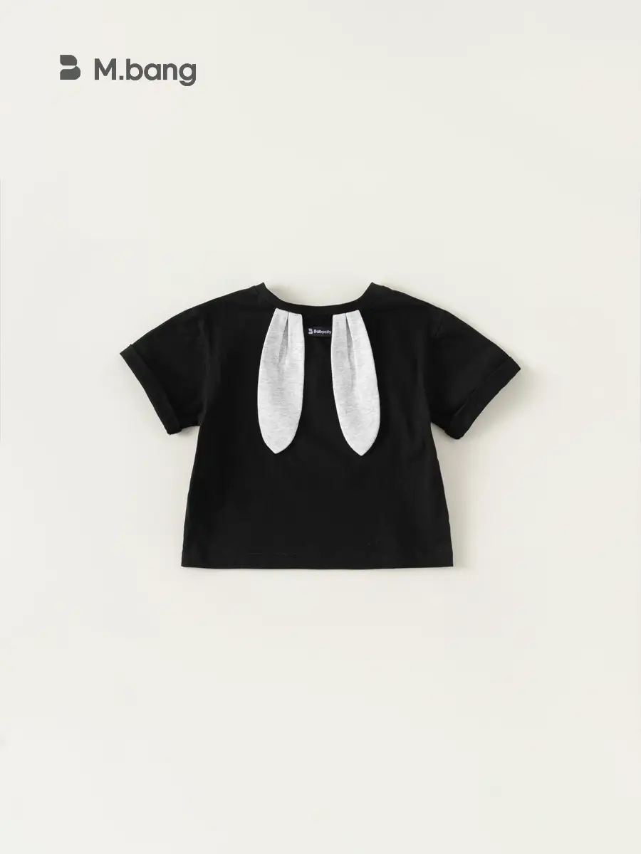 Kids Bunny Ear T-Shirt Black Grey Summer Short Sleeve - Image 5