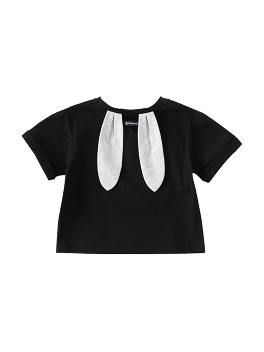 Kids Bunny Ear T-Shirt Black Grey Summer Short Sleeve - Image 7