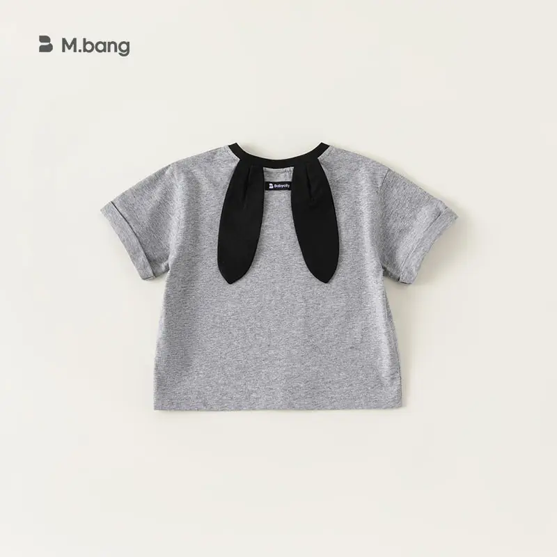 Kids Bunny Ear T-Shirt Black Grey Summer Short Sleeve