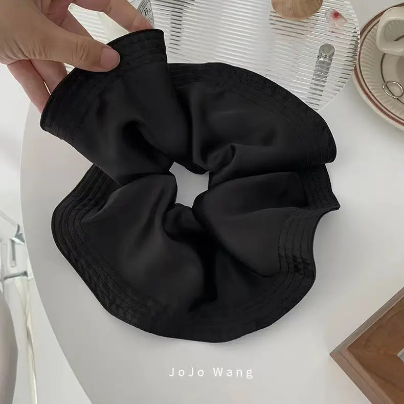 Black Satin Hair Ring with High Elastic Tie - Image 3