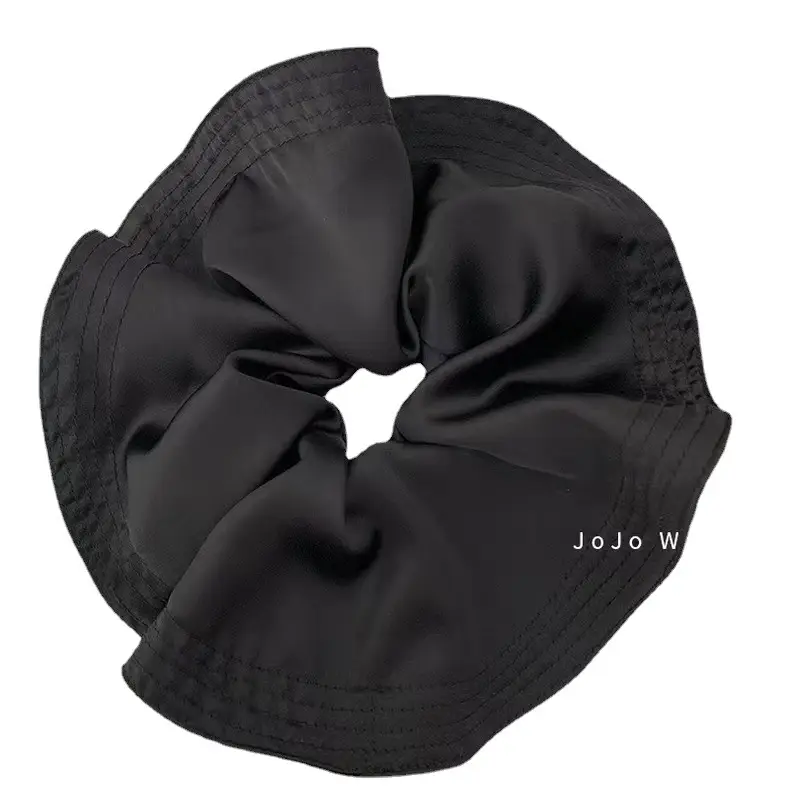 Black Satin Hair Ring with High Elastic Tie - Image 6