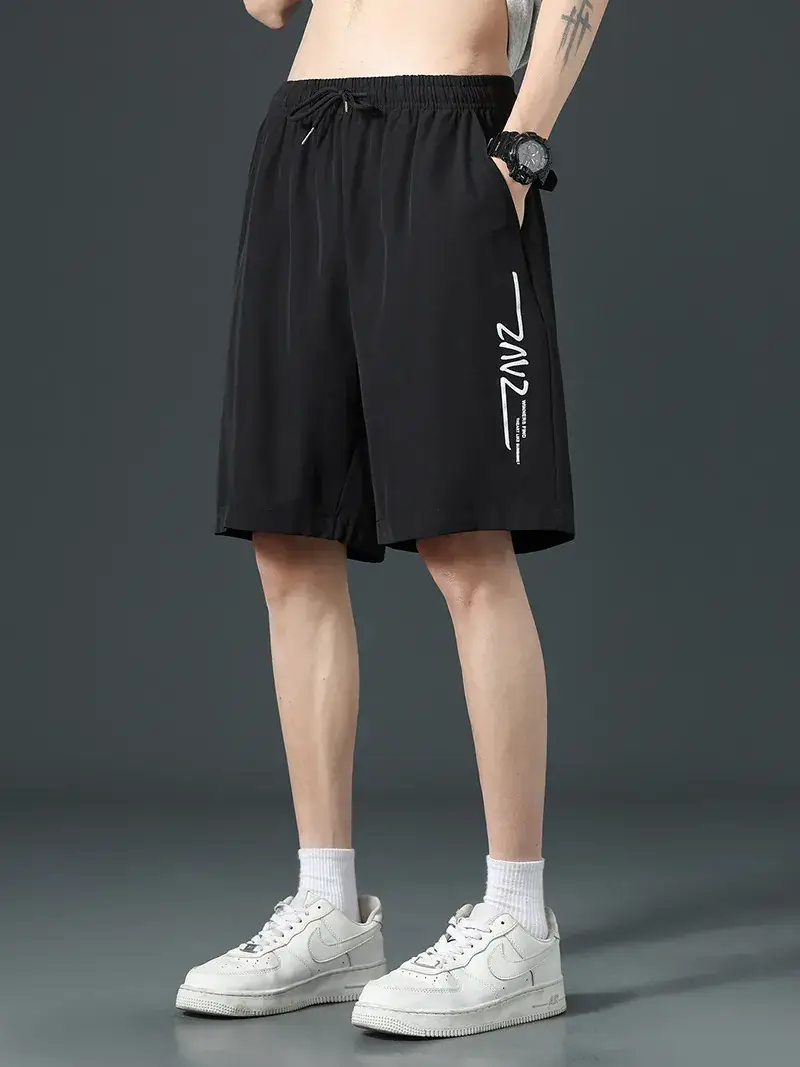 Men Ice Silk Thin Shorts Grey Knee Length - Image 5