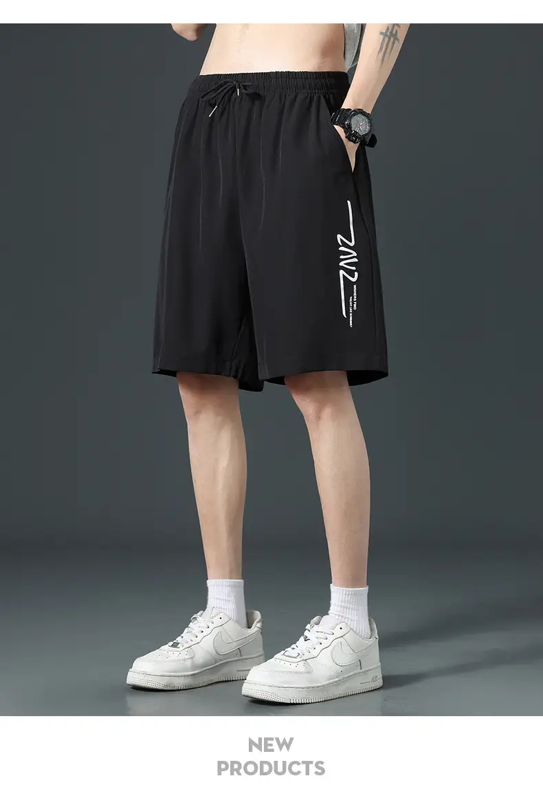 Men Ice Silk Thin Shorts Grey Knee Length — feature 12