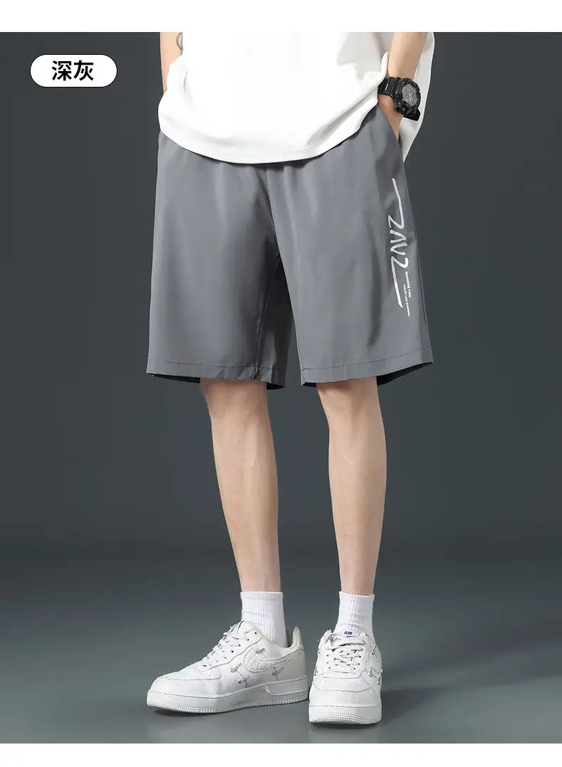 Men Ice Silk Thin Shorts Grey Knee Length — feature 15