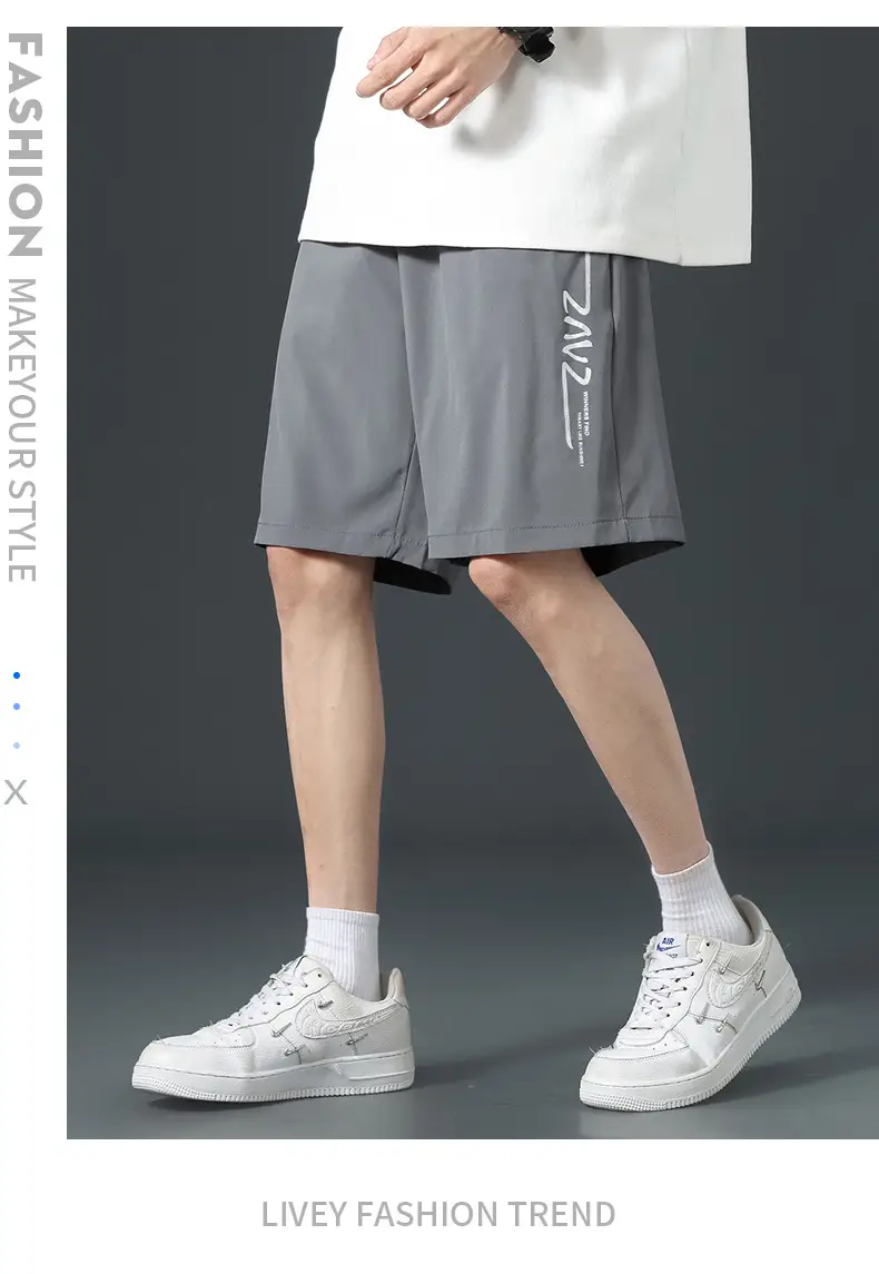 Men Ice Silk Thin Shorts Grey Knee Length — feature 16