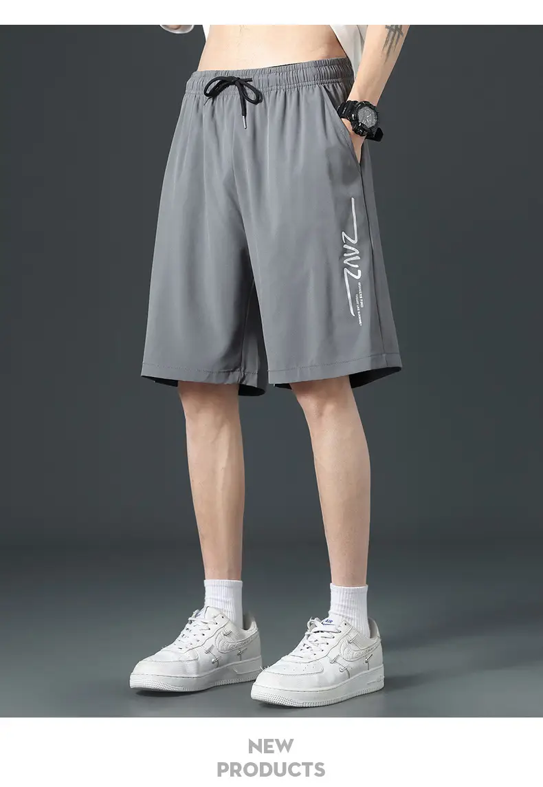 Men Ice Silk Thin Shorts Grey Knee Length — feature 17