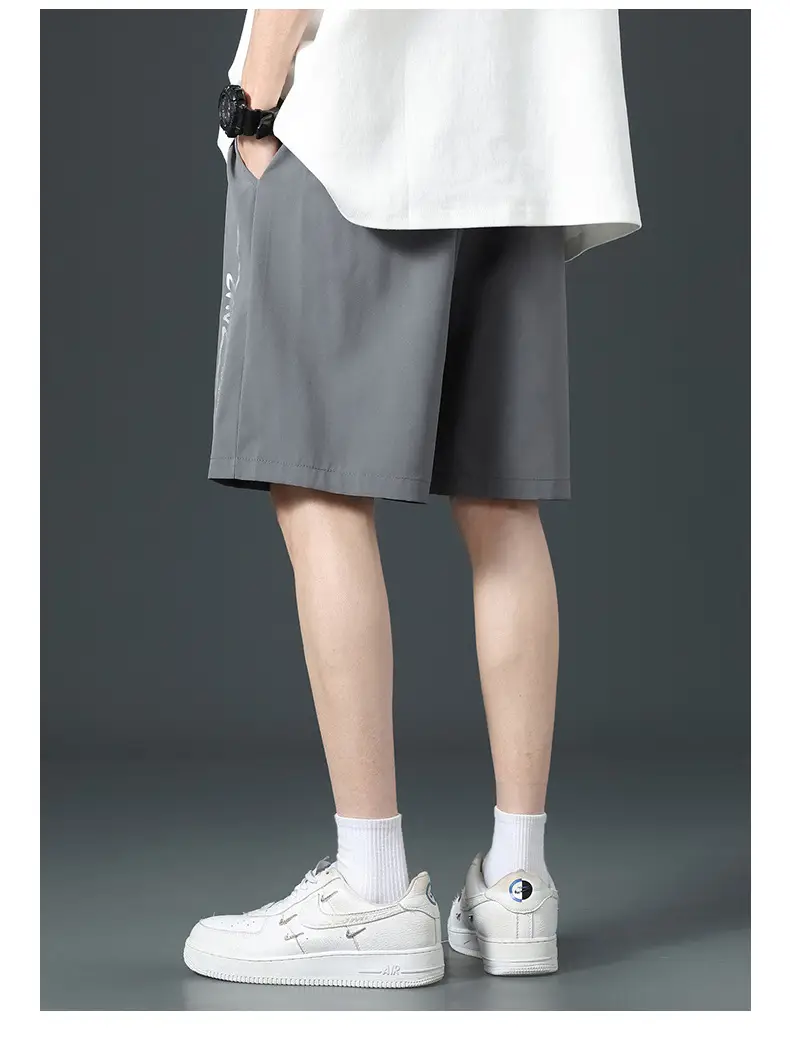 Men Ice Silk Thin Shorts Grey Knee Length — feature 18