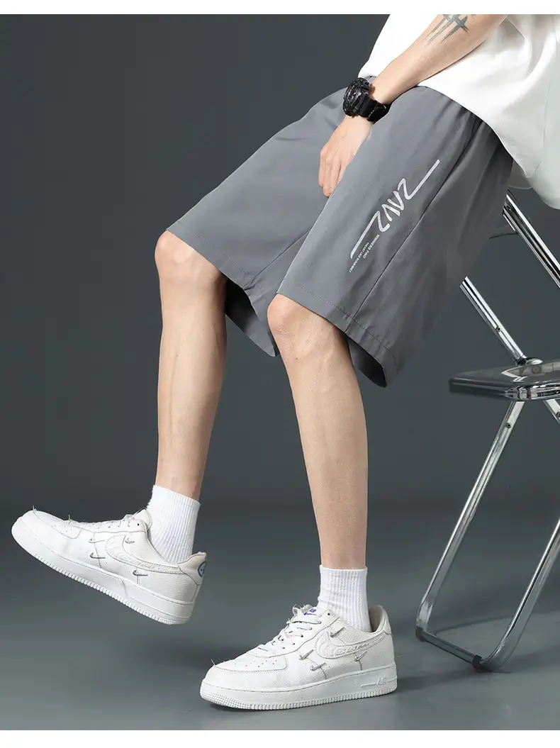 Men Ice Silk Thin Shorts Grey Knee Length — feature 19