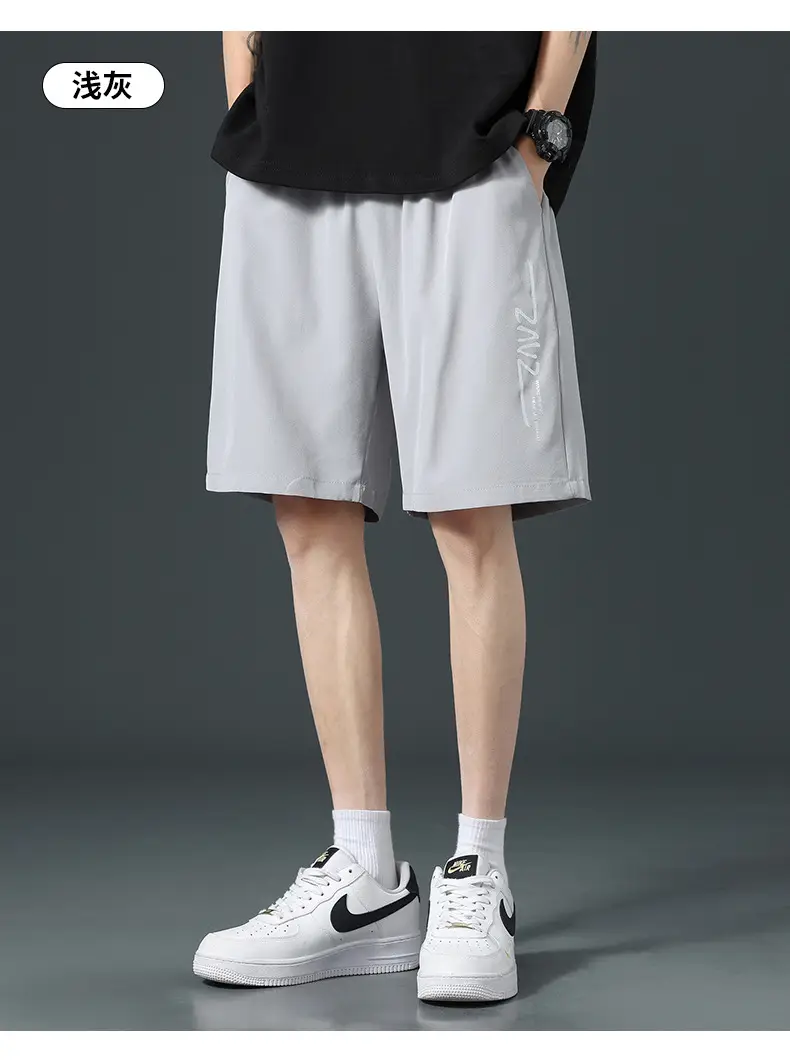 Men Ice Silk Thin Shorts Grey Knee Length — feature 20
