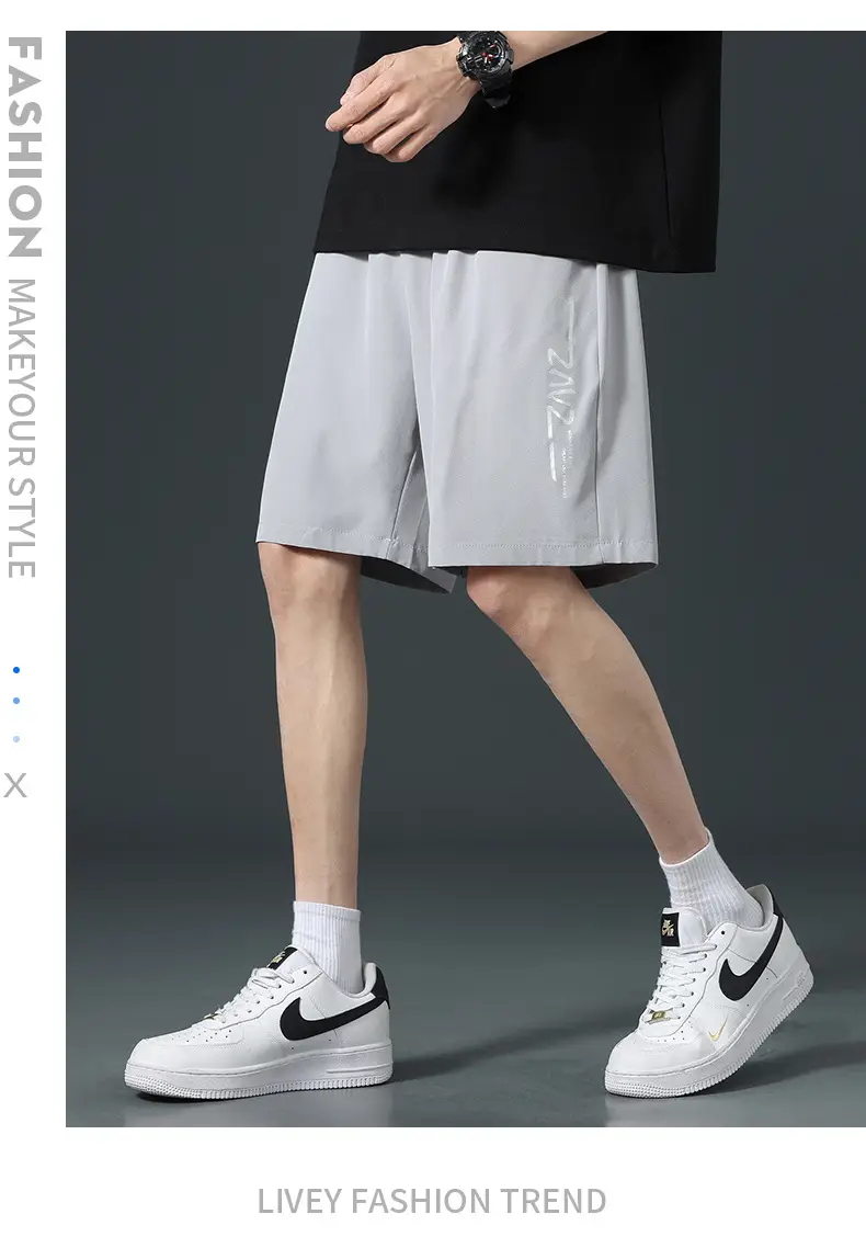 Men Ice Silk Thin Shorts Grey Knee Length — feature 21